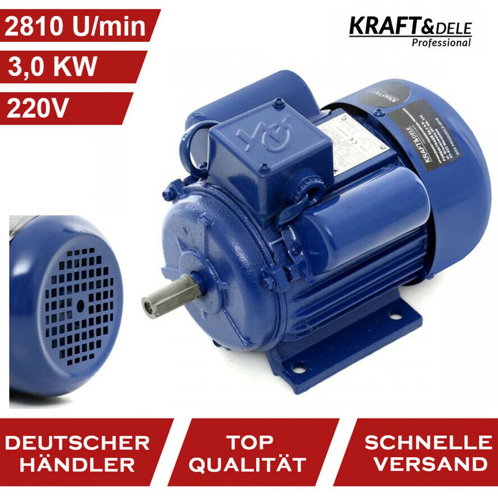 KRAFT&DELE | Elektromotor, 2.2KW, 220V, 2800rpm, E-Motor in Bauform, mit Kupferwicklung, Drehstrommotor