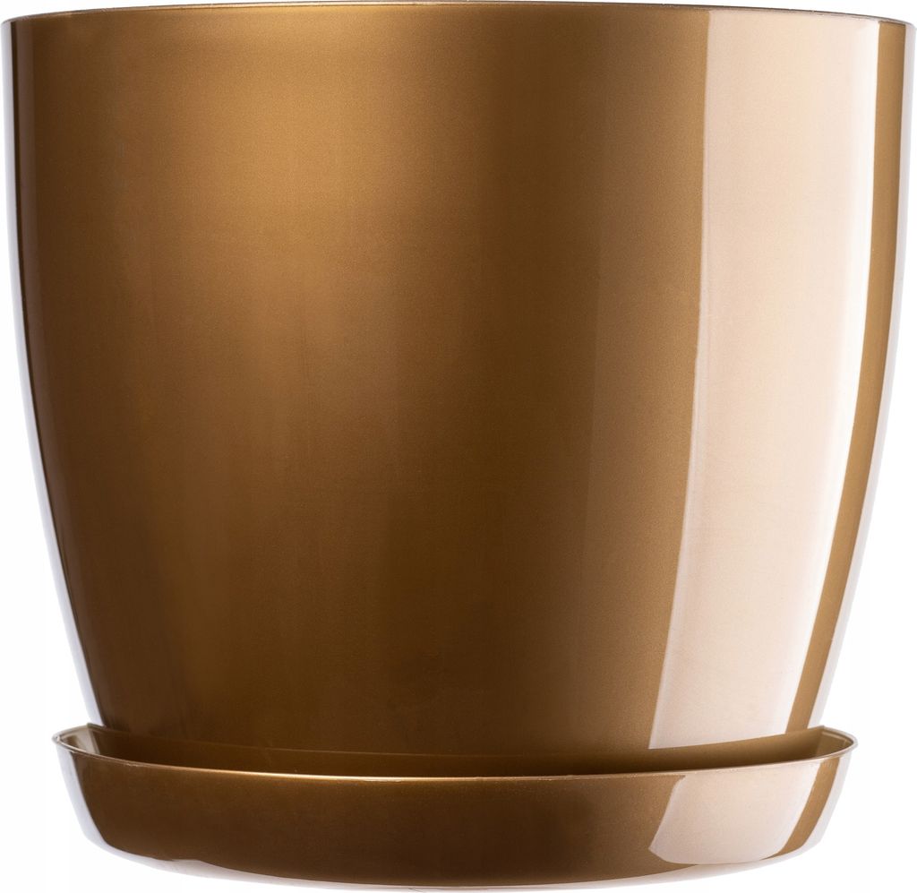 KADAX Blumentopf aus Kunstsoff "Agen", Topf mit Untersetzer. Pflanzkübel, 16 cm, Gold, 1 Stück