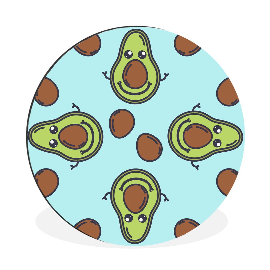 MuchoWow Aluminium Wandkreis Illustration von Avocados mit Gesichtern und Avocadokernen Ø 60 cm Wanddeko Modern Wohnzimmer - Wand Kreis - Wandbi...
