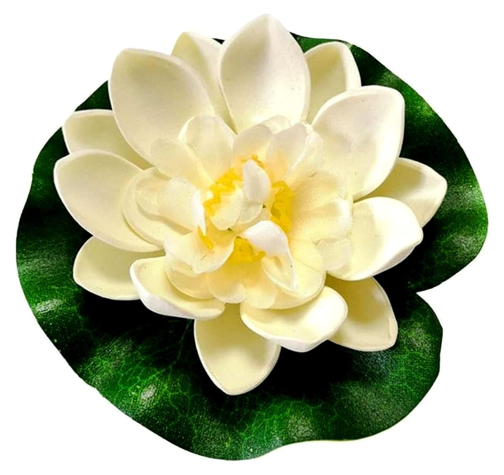Schwimmende Künstliche Seerose, 10 cm, Weiß, Teichdekoration, Wasserpflanze für Mini-Teich