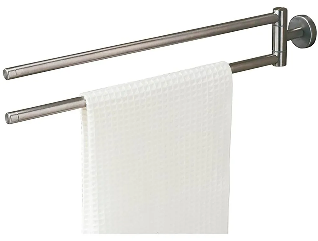 Porte-serviette double en inox brossé avec bras orientables gain de place