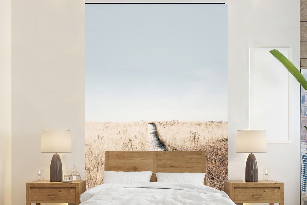 MuchoWow Fototapete für Wohnzimmer oder Schlafzimmer Wandtapete Vinyl Motivtapete Pfad - Sand - Pflanzen - Natur - 155x240 cm - Tapete