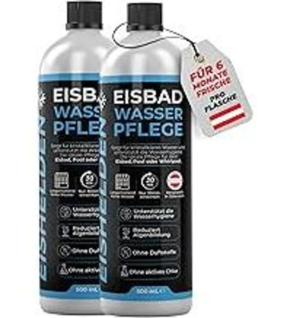 Trattamento dell'acqua per bagni di ghiaccio – Per un'acqua limpida e igienica, ideale per vasche di ghiaccio, piscine e piscine per bambini, freschezza duratura con un solo tubetto (fino a 6 mesi) Accessori per bagni di ghiaccio (2X 500 ml)