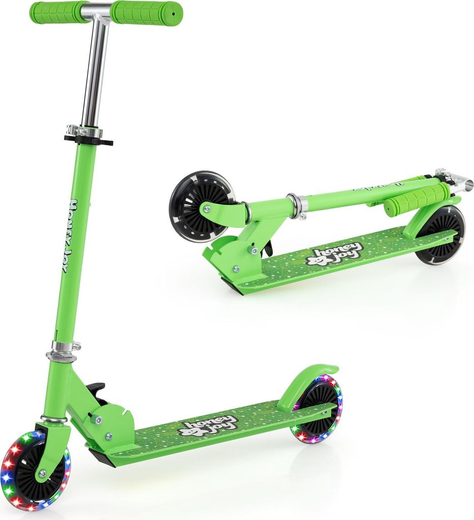 COSTWAY Scooter, Kinder Roller, Tretroller mit LED-Räder, Lenker, Höhenverstellbar Kinderroller, Cityroller für Jungen & Mädchen ab 3 Jahren