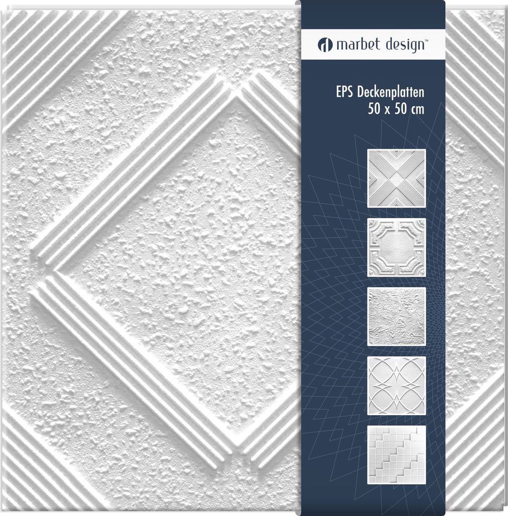 Deckenplatten aus Styropor EPS - Deckenpaneele leicht & robust im modernen Design - (18QM Sparpaket CHICAGO 50x50cm) Deckenplatten Paneele Platte w...