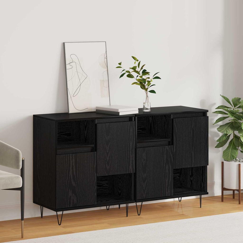 vidaXL Sideboard 2 pcs Schwarz Eichen-Optik 60 x 35 x 70 cm