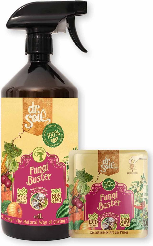 Satz mit Dr.Soil Fungi Buster - natürliches Fungizid auf der Basis von nützlichen Bakterien und pflanzlichen Ölen im 1-Liter-Kanister mit Sprüh...