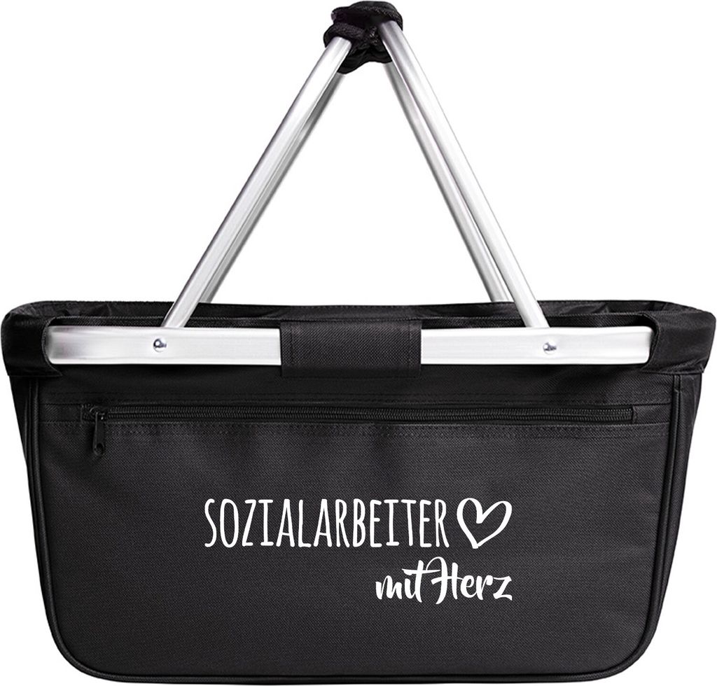 Huuraa Einkaufskorb Sozialarbeiter mit Herz 20 Liter Black faltbarer Tragekorb Geschenkidee