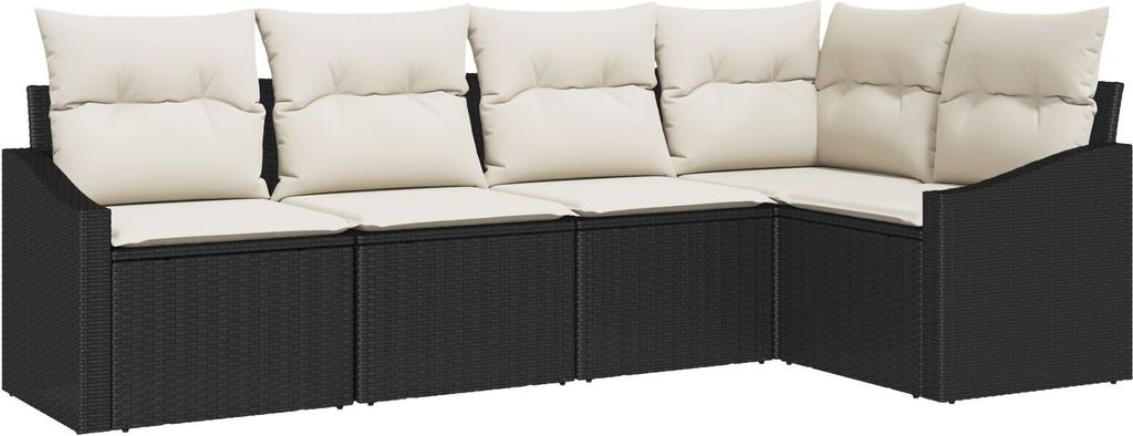 Möbel 5-teiliges Garten-Essset mit Kissen Schwarz Poly Rattan - Gartensofas 3355386