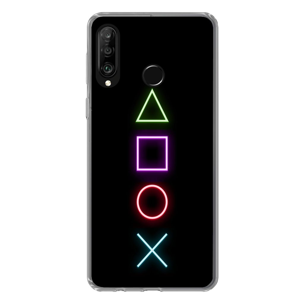MuchoWow Handyhülle Schutzhülle Hülle für Huawei P30 Lite Gaming - Neon - Konsole - Schwarz - Controller - Gaming Silikon Softcase Handy Hül...