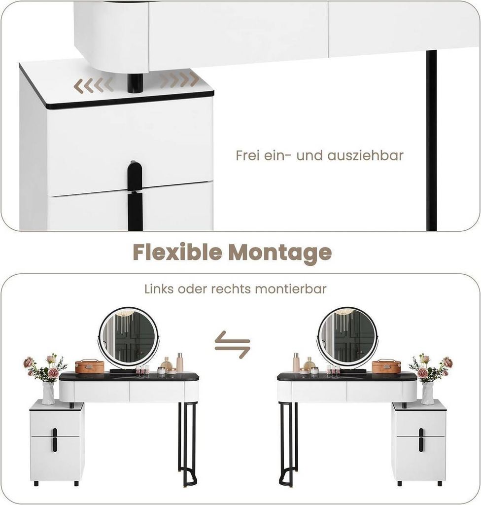 WOLTU Schminktisch mit LED, Glasplatte,  Seitenschrank, Produktbild 8
