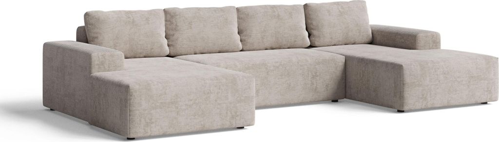 Ecksofa mit Schlaffunktion - Mit Bettkasten - 336x76x155 cm - Creme - U Form - Polstermöbel - Eckcouchgarnitur - Cord-Oberfläche - AVANTI