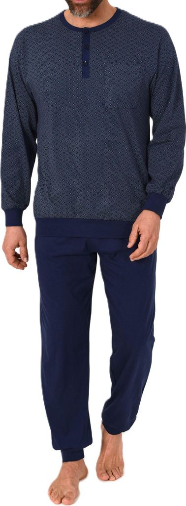 Normann Herren Schlafanzug lang mit Bündchen Pyjama aus 100 % Baumwolle in edler Optik ; rot , 58