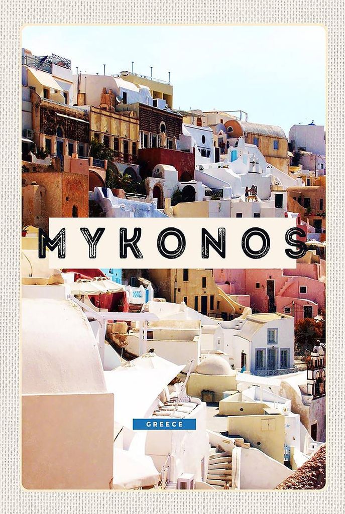 vianmo Holzschild 18x12 cm Griechenland Mykonos Greece Bildmotiv Reisemotiv Abenteuer Reisen