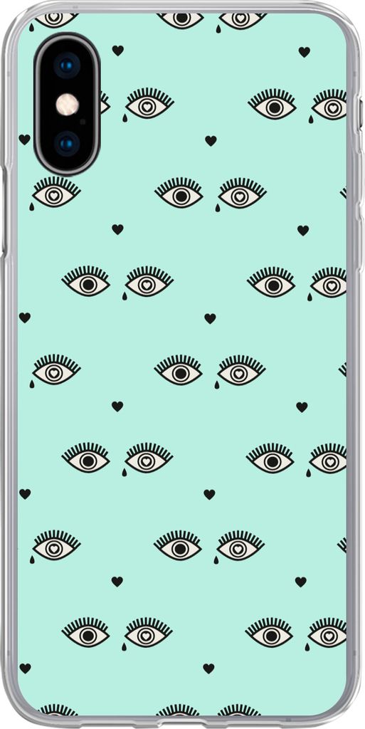 MuchoWow Handyhülle Schutzhülle Hülle für Telefoonhoesje iPhone X Mädchen - Augen - Herzen - Muster - Mädchen - Kinder - Kinder Silikon Sof...