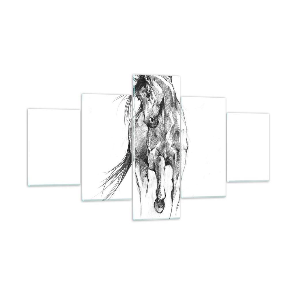 Bilder auf glas - 5 Teile - Pferd Galopp Tier - 125x70cm - Glasbilder - Wandbilder - Bilder - zum Aufhängen bereit - Wanddekoration aus Glas - Gla...