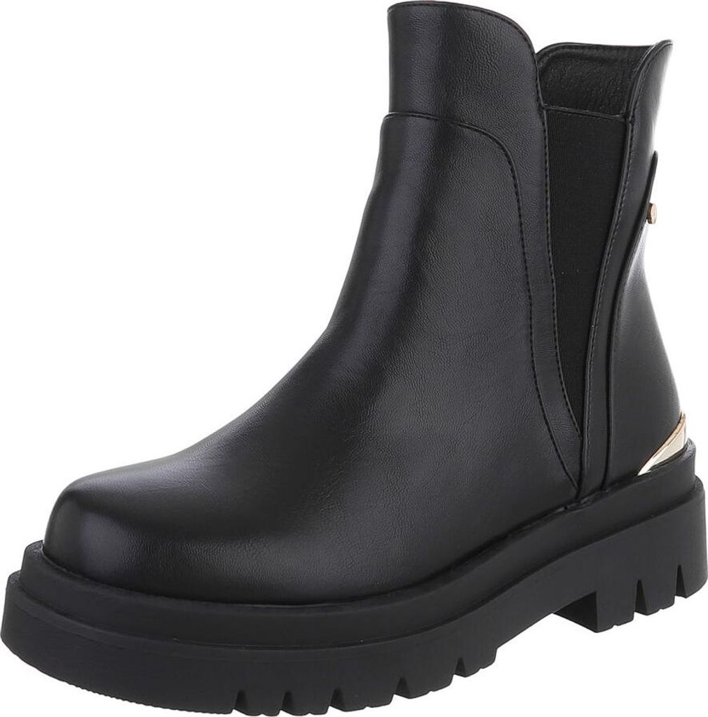 Ital-Design Damen Stiefeletten Chelsea Boots Leicht gefüttert Lederoptik Plateaustiefeletten 90514901 Schwarz Gr. 36