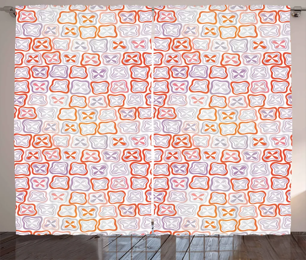 ABAKUHAUS Tenda rustica, fiori astratti a quattro petali, tenda con passanti e ganci per camera da letto, 280 x 175 cm, multicolore