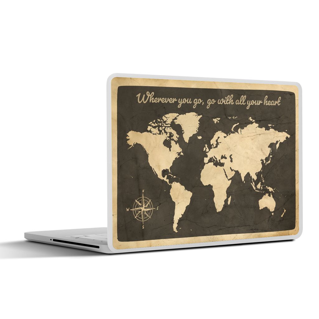 MuchoWow Laptop Aufkleber Sticker Cover Weltkarte - Kompassrose - Zitat 30x22 cm - Laptop-Sticker