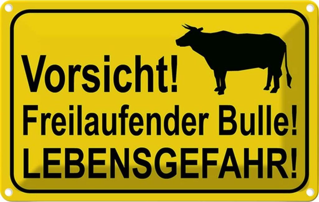 vianmo Blechschild 20x30 cm Vorsicht freilaufender Bulle Warnschild Hinweisschild Sicherheit