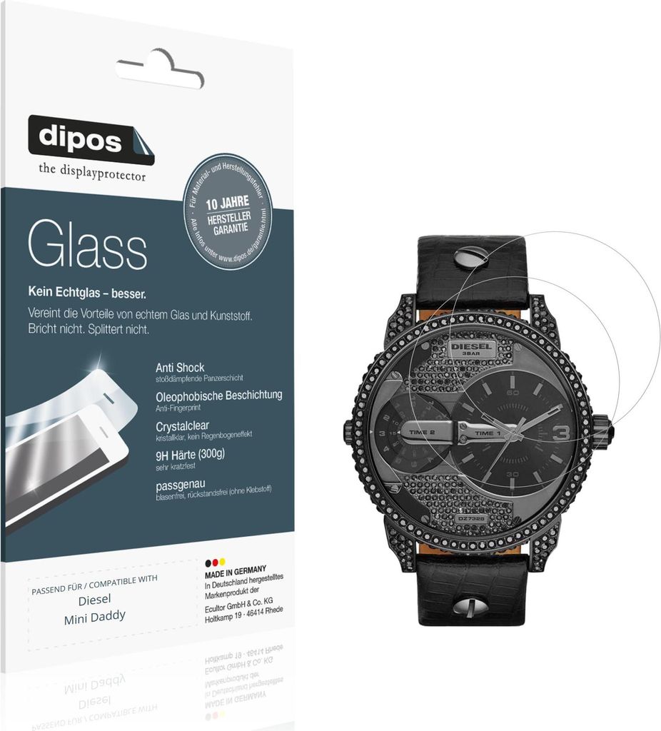 2x Schutzfolie für Diesel Mini Daddy - Anti-Shock 9H Folie dipos Glass Kunststoffglas