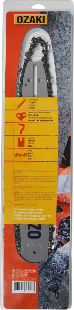 Kit Guide et Chaîne 3/8 1.3mm 50E Ozaki Zkc35 idéal pour bois de chauffage