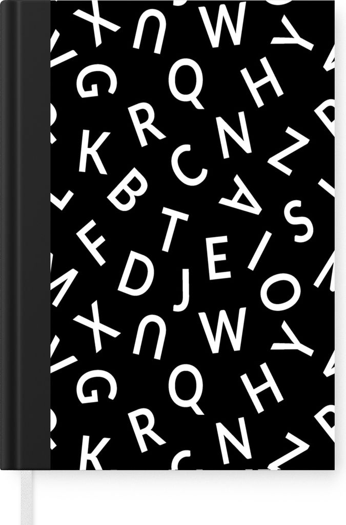 MuchoWow Notizbuch Tagebuch Haushaltsbuch Notebook A5 Buchstaben - Muster - Schwarz - Weiß - Notizblock - Notizheft - Notebook - Schreibblock - ...