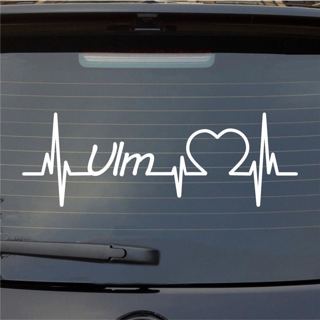 Heckscheibenaufkleber ULM Herzschlag Puls Stadt Liebe 55x19 cm Weiss Matt Auto Aufkleber Sticker