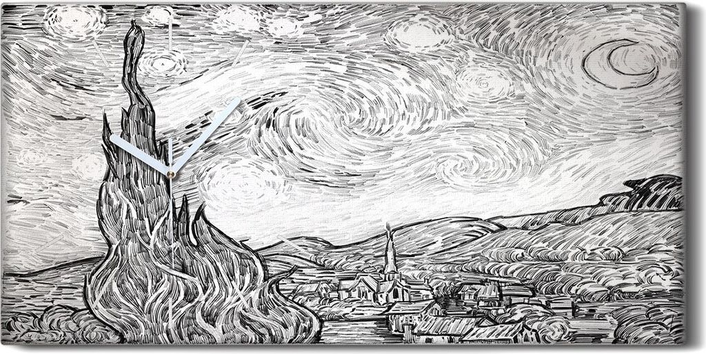 Leinwand Wanduhr Wandkunst Uhr 60x30 Die sternenklare Nachtzeichnung Nacht - weiße Hände