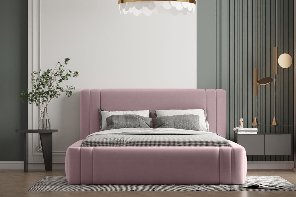 Polsterbett ROLF 120 x 200 mit Matratze, Bettkasten und Lattenrost. Farbe: Rosa