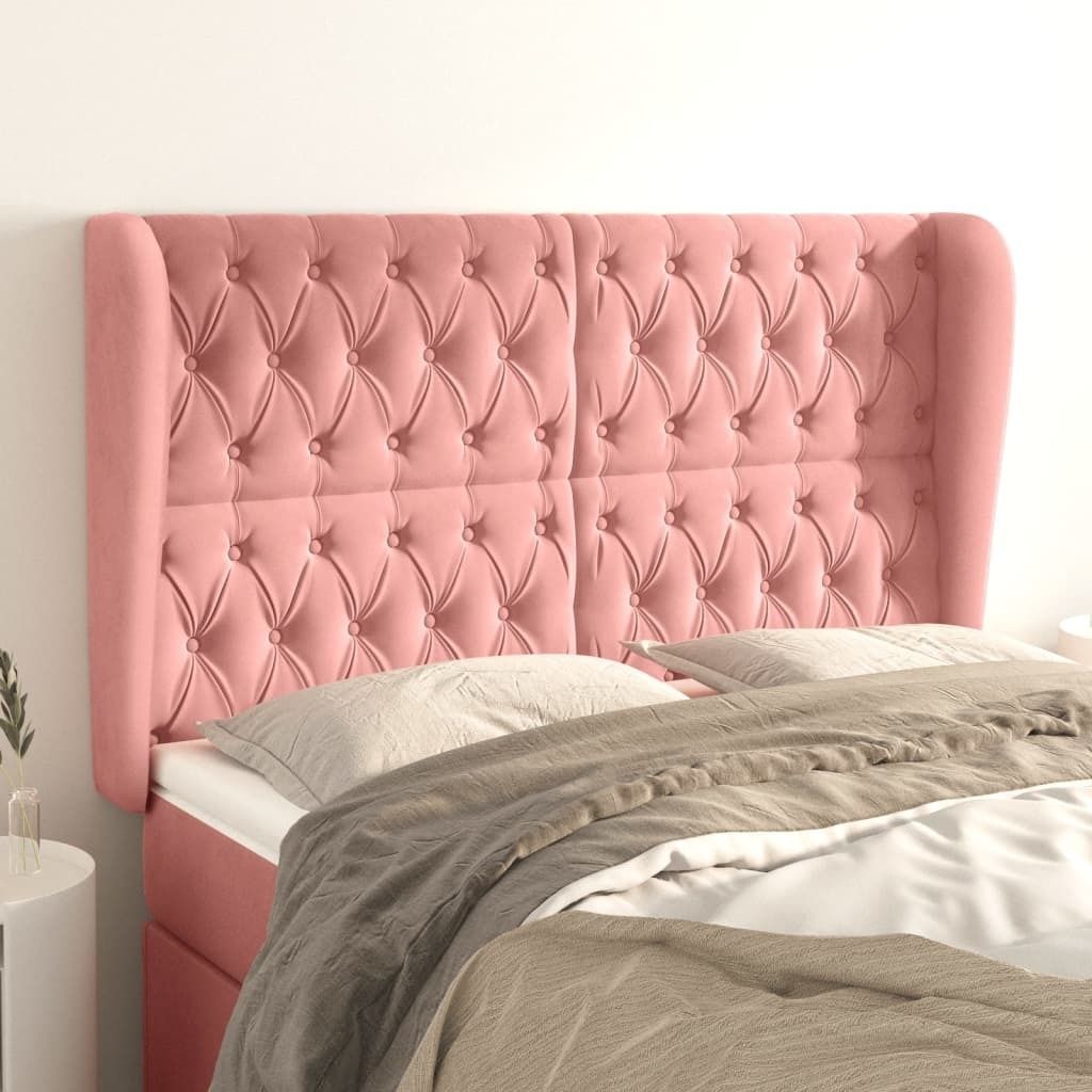 "Rabatt" Bettkopfteil modern - Kopfteil für Bett - mit Ohren Rosa 163x23x118/128 cm Samt - Kopfteile CC4256