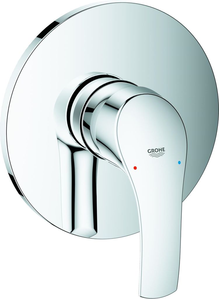 A close-up studio shot of a chrome shower faucet.