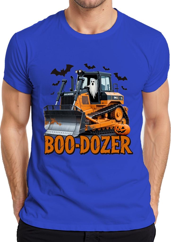 Boo Dozer Halloween Bulldozer Geist Kürbis Gruselig Bau Lustig Herren T-Shirt, Blau, S