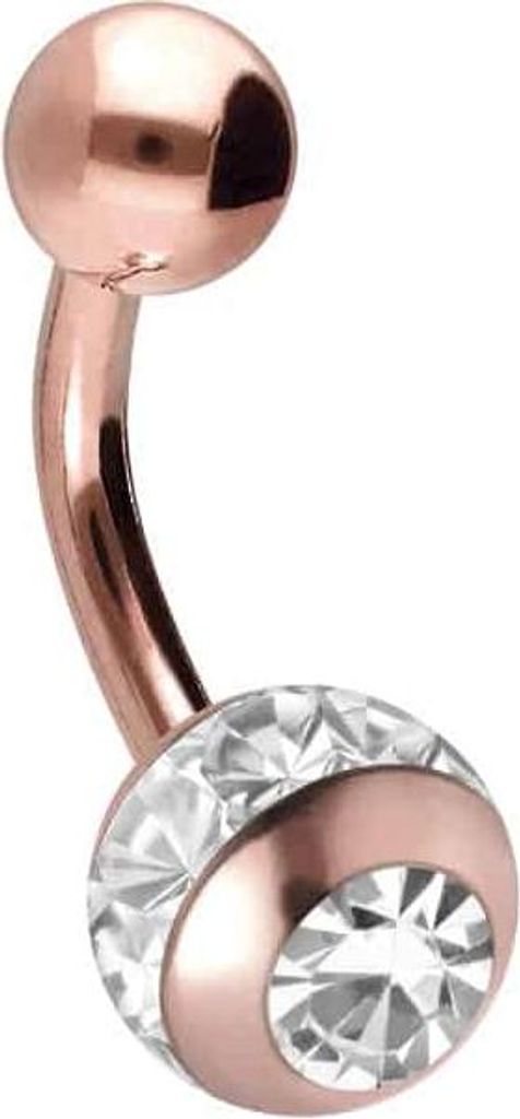 Bauchnabelpiercing Chirurgenstahl Mini Bananabell EPOXY-RING + KRISTALL- + CHIRURGENSTAHL-KUGEL RoséGold Stablänge: 8mm