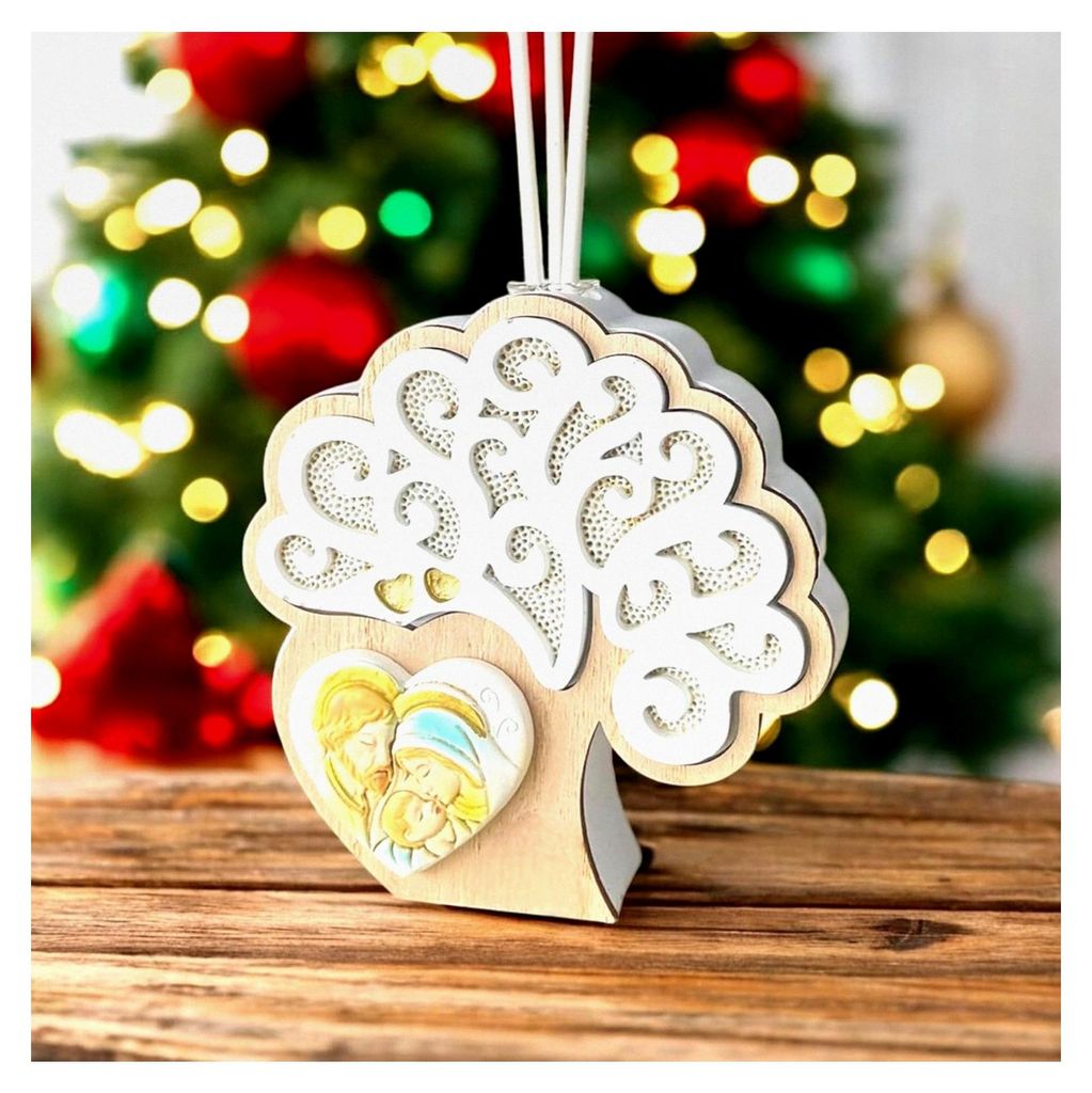Lufterfrischer Baum des Lebens aus Holz mit Heiliger Familie als Weihnachtsgeschenk für Zuhause