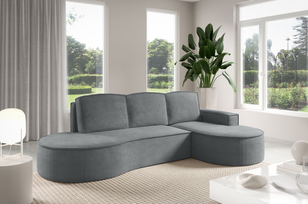 Sofello Modernes Ecksofa Abgerundete Formen MOLLYmit abgerundeter Form in Dunkelgrau Velourstoff - trendige abgerundete Form! Neuheit 2025 (mit Sch...
