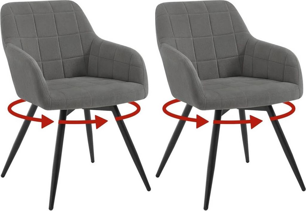 WOLTU Esszimmerstuhl, gepolstert, ergonomisch, drehbar, mit Metallbeinen, Samt : Dunkelgrau 2 Farbe: Dunkelgrau Stückzahl: 2