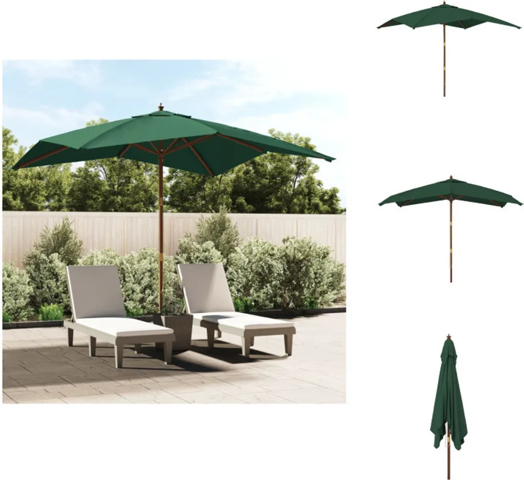 vidaXL Ombrellone Verde 3x3 Palo Legno - Ombra e Relax Garantito