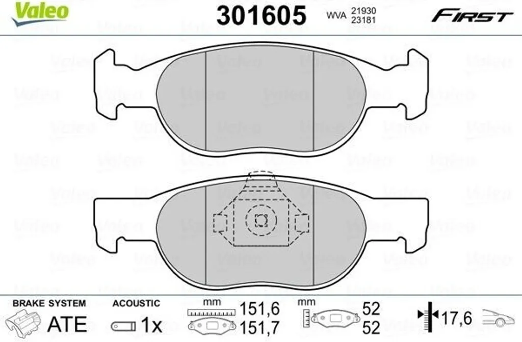 Jeu de plaquettes de frein avant pour Punto Valeo 301605 qualité OE
