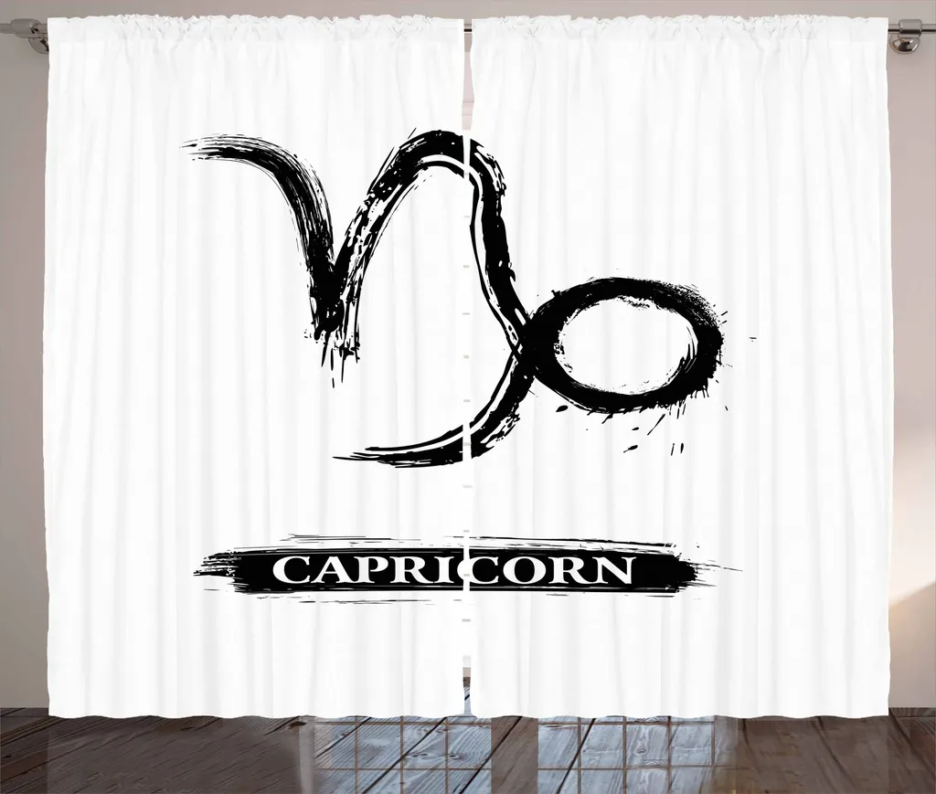 ABAKUHAUS Segno zodiacale Capricorno Tenda rustica, inchiostro, camera da letto Tenda con passanti e ganci, 280 x 175 cm, bianco e nero