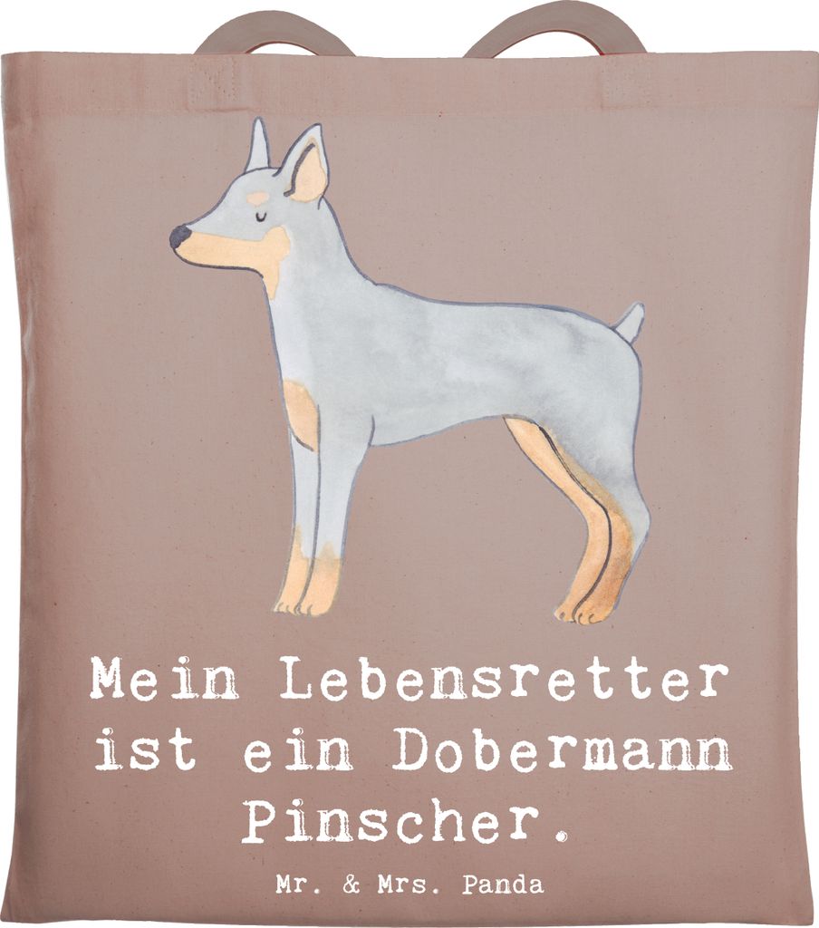 Mr. & Mrs. Panda stoff shopper Dobermann Pinscher Lebensretter - Braun Pastell - Geschenk, Jutebeutel, Laptoptasche, Shopping Tasche, Tote Bag, Sch...