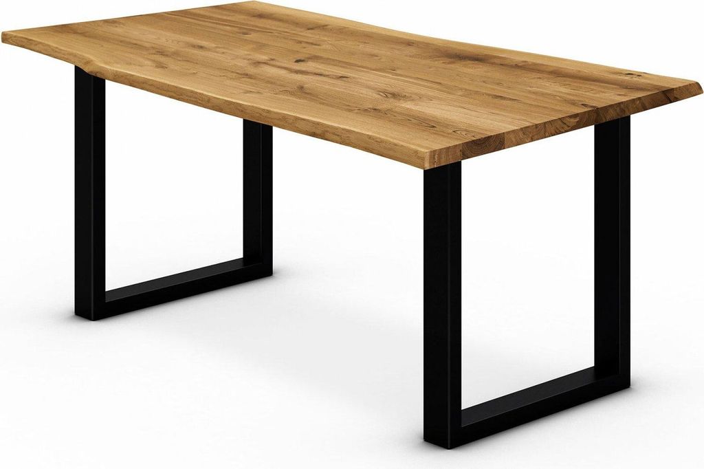 Esstisch Life-Edge III Wildeiche massiv in 180x100 cm mit U-Gestell Baumkanten