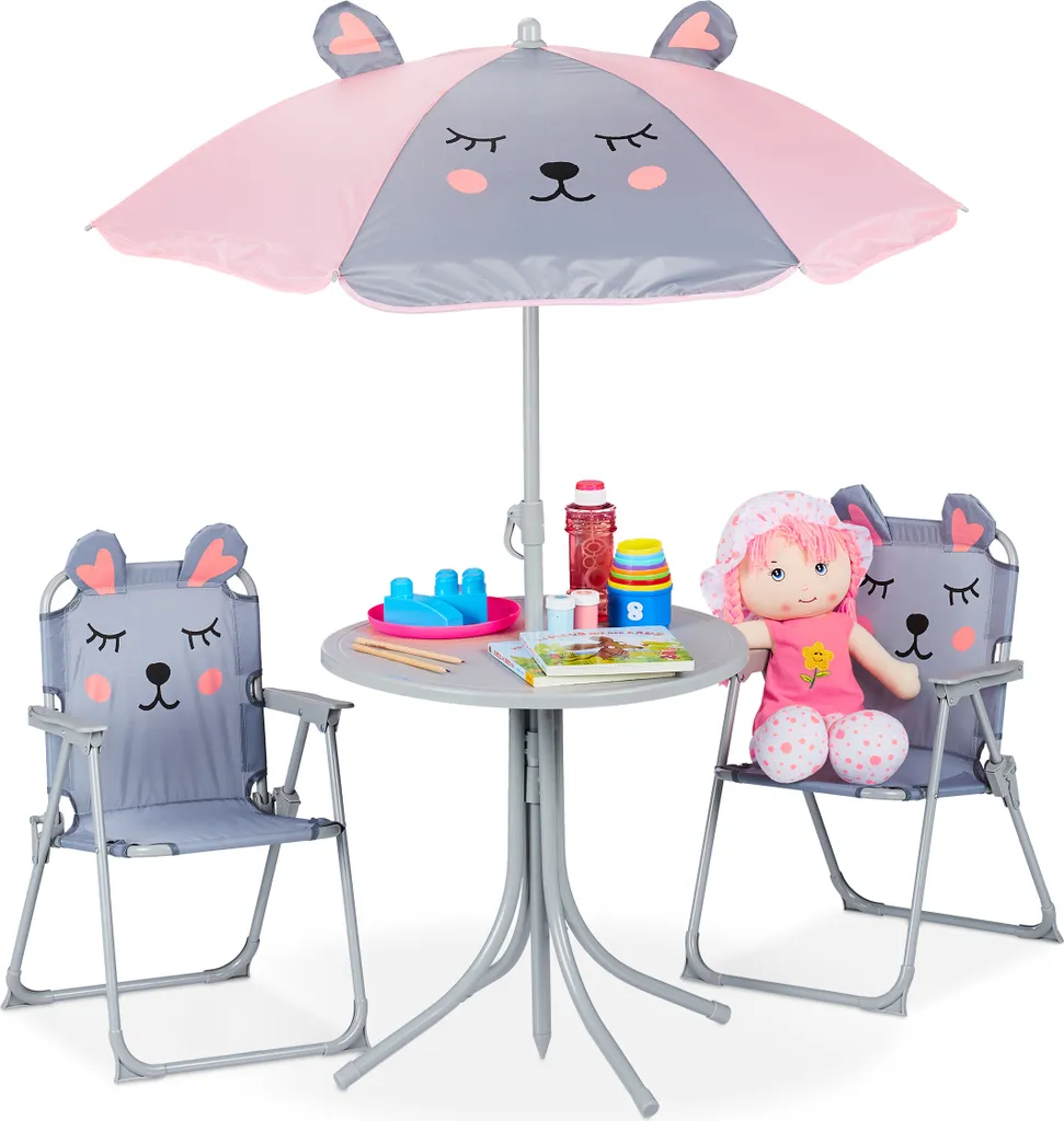 Mobilier camping enfant pliable avec parasol réglable haute protection