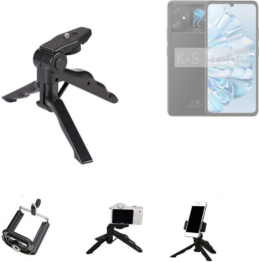 K-S-Trade Stativ Tisch-Ständer Dreibein Handy-Stativ Ständer kompatibel mit Cubot A20 Mini-Stativ Smartphone Tripod Handy-Stativ aus Plastik schwarz