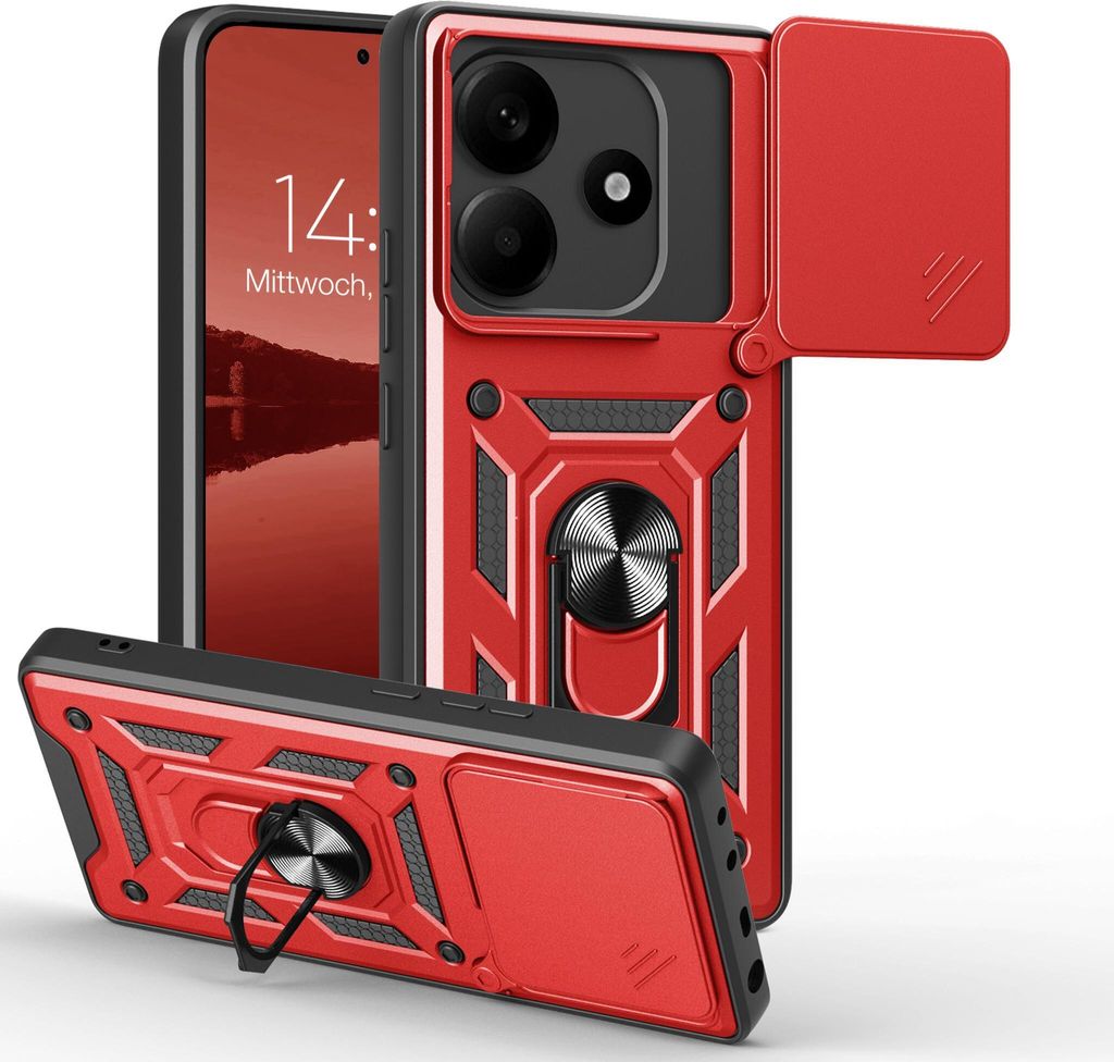 Armor Handyhülle für Xiaomi Redmi Note 14 5G Kameraschutz Handy Panzer Case Cover Schutzhülle Outdoor Farbe: Rot