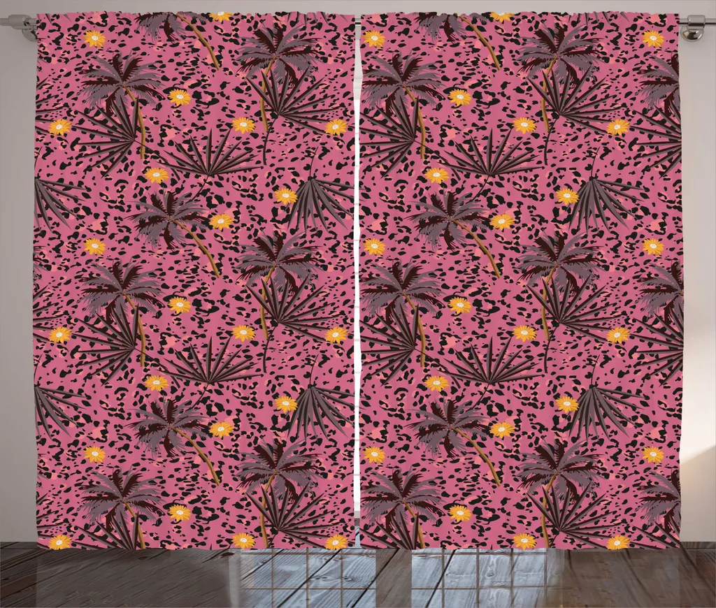 Rideau pour Salon Grande Largeur 280 cm Style Palmier et Fleurs Leo
