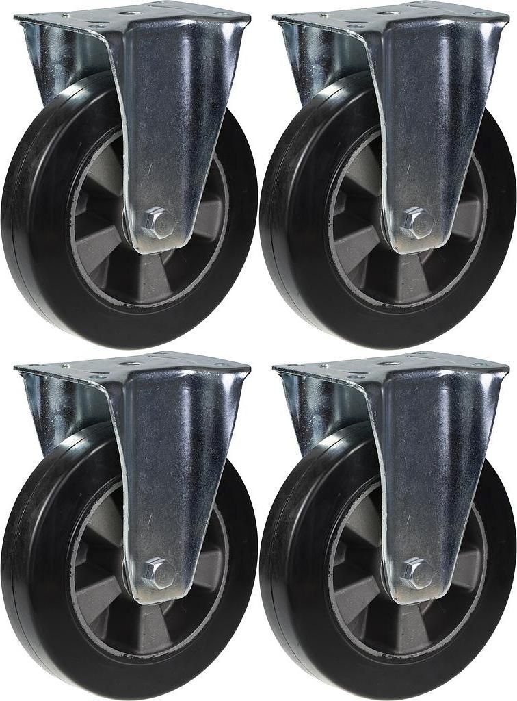 200mm 8" Lenkrollen aus schwarzem Gummi, feststehend, stark, 1800kg Kapazität, 4er Set