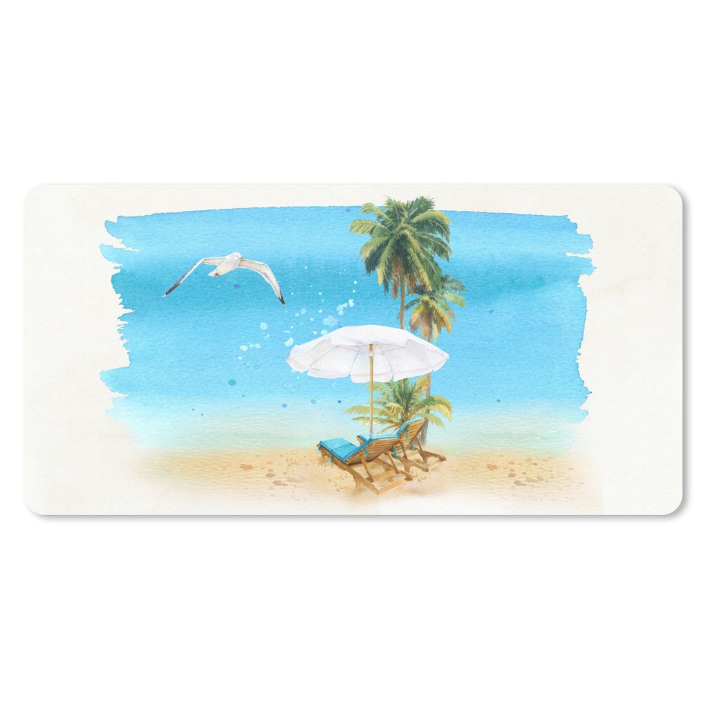 MuchoWow Schreibtischunterlage Strandkorb - Sonnenschirm - Vogel - Palme 80x40 cm - XXL Mauspad - Gaming Mauspad