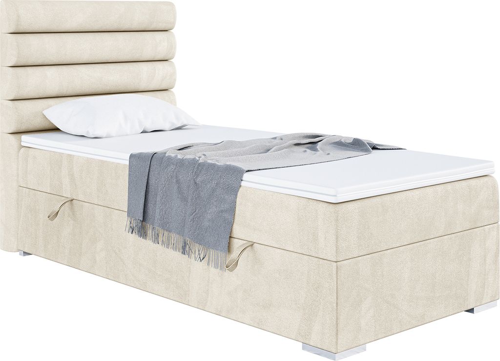 MEBLINI Boxspringbett mit Bettkasten - Gepolstert Einzelbett mit Matratze und Topper - Polsterbett mit Stauraum - Bett mit Kopfteil - Stauraumbett ...