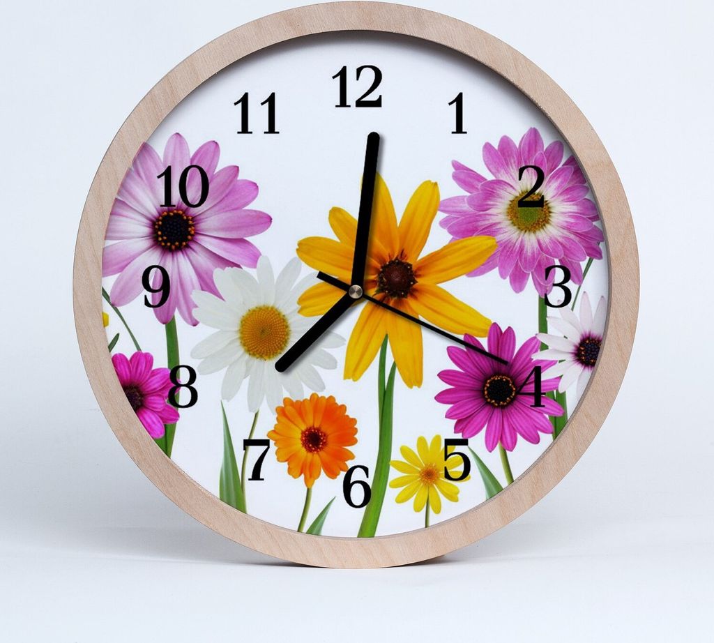 Holzuhr 30fi cm wanduhr - Blumen Natur